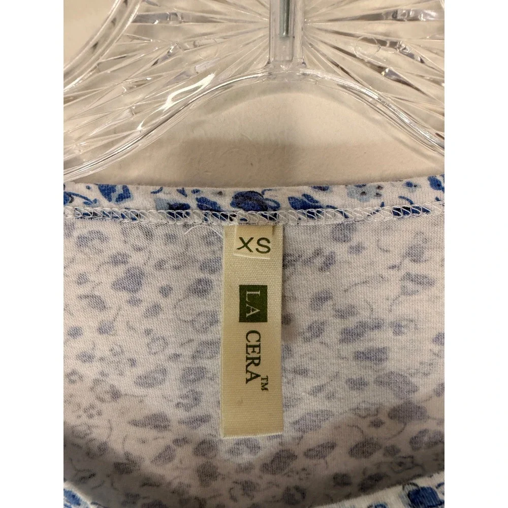 La Cera Nightgown Blue White Floral Lace Lounge Loungewear‎ Cozy Sleep XS